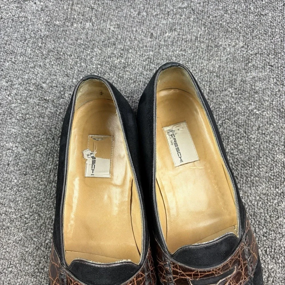 Moreschi Black Suede Penny Loafers Croc Style Strap Vibram Sole Italy Size 10